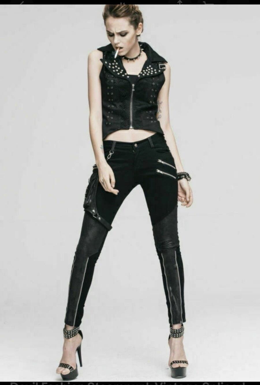 Devil Fashion Steampunk Vintage Spliced Pants Women Goth Black Whimsigoth Sz L